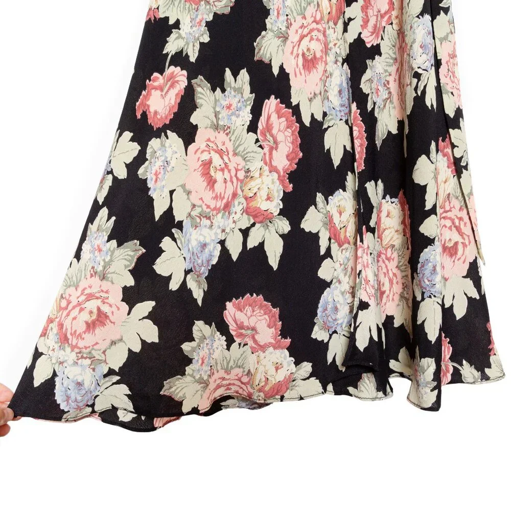 Reformation Linda Brookvale Black Viscose Floral Print Midi Wrap Dress - Size S - Picture 10 of 12